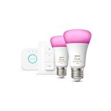 Philips Hue 9-75W Renkli Akıllı Başlangıç Seti 2'li Kumandalı E27 Bluetooth Özellikli