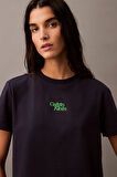 Kadın Ck Flocked Logo T-Shirt - Lacivert | 2XS
