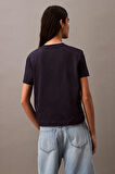 Kadın Ck Flocked Logo T-Shirt - Lacivert | XS
