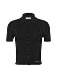 Calvin Klein Jeans Polo Yaka Standart Düz Siyah Kazak Kadın LV047AB304UB1