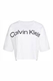 Kadın Boxy Logo T-Shirt Pamuklu Oversize Stil T-Shirt - Beyaz  | L