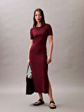 Calvin Klein Jeans A - MODAL RIB SS DRESS Kadın Kırmızı Elbise LV044C902G-VLP