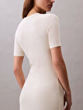 Calvin Klein Jeans A - MODAL RIB SS DRESS Kadın Beyaz Elbise LV044C902G-PBA