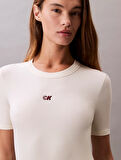 Calvin Klein Jeans A - MODAL RIB SS DRESS Kadın Beyaz Elbise LV044C902G-PBA