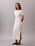 Calvin Klein Jeans A - MODAL RIB SS DRESS Kadın Beyaz Elbise LV044C902G-PBA