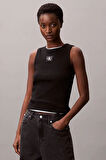 Kadın Regular Fit Fitilli Dokuma Etiketli T-Shirt - Siyah | S