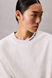 Kadın Relaxed Fit Yaka Nakışlı T-Shirt - Gri | M