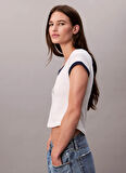 Calvin Klein Jeans Yuvarlak Yaka Baskılı Beyaz Kadın T-Shirt LV047C258GYAS