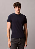Calvin Klein Bisiklet Yaka Mavi Erkek T-Shirt LV04LC240GCEF_SS SLIM STRETCH COTTO