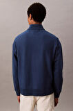 Erkek Yarım Fermuarlı Logolu Sweatshirt - Mavi | XS