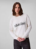 Calvin Klein Jeans Yuvarlak Yaka Standart Baskılı Beyaz Kazak Kadın LV047C311GYAS