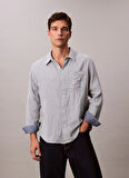 Calvin Klein Jeans Classic Fit Lacivert Çizgili Erkek Gömlek LV04RC706GX6V CASUAL CLASSIC BOARDW