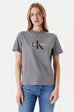 Kadın Monogram Logolu T-Shirt - Gri | M
