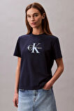 Kadın Regular Fit Monogram Logolu T-Shirt - Lacivert | XS