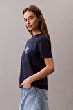 Kadın Regular Fit Monogram Logolu T-Shirt - Lacivert | M