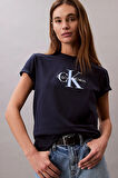 Kadın Regular Fit Monogram Logolu T-Shirt - Lacivert | M