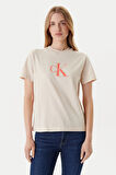 Kadın Monogram Logolu T-Shirt - Bej | M