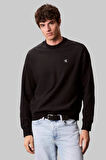 Erkek Bisiklet Yaka Nakış Logolu Sweatshirt - Siyah | L