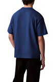 Erkek Relaxed Fit Eteği Asimetrik Kesim Nakış Logolu T-Shirt - Mavi | M