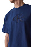 Erkek Relaxed Fit Eteği Asimetrik Kesim Nakış Logolu T-Shirt - Mavi | M