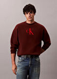 Calvin Klein Jeans Bisiklet Yaka Relaxed Düz Bordo Erkek Kazak LV04RD305GXWI LS CTTN CASHMERE 3D L