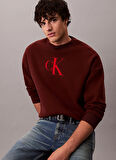 Calvin Klein Jeans Bisiklet Yaka Relaxed Düz Bordo Erkek Kazak LV04RD305GXWI LS CTTN CASHMERE 3D L