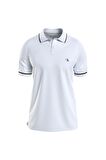 Calvin Klein Jeans Polo Dar Düz Erkek Beyaz Polo T-Shirt J30J315603-YAF TIPPING SLIM POLO