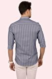 Gri Beyaz Çizgili Slimfit   Gömlek