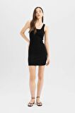 DeFacto Coool Bodycon Vücudu Saran Basic Düz Fitilli Kaşkorse Kolsuz Mini Elbise A0732AX24SMBK81