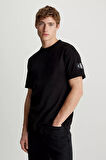 Erkek CK Logolu Bisiklet Yaka BADGE REGULAR T-Shirt - Siyah | S