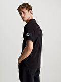 Erkek CK Logolu Bisiklet Yaka BADGE REGULAR T-Shirt - Siyah | S