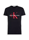 Erkek Core Monologo Bisiklet Yaka Düz T-Shirt - Siyah Kırmızı | XS