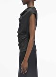 Calvin Klein Degaje Yaka Düz Siyah Kadın Bluz GERİ DÖNÜŞTÜRÜLMÜŞ CDC DRAPED TOP