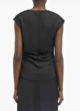 Calvin Klein Degaje Yaka Düz Siyah Kadın Bluz GERİ DÖNÜŞTÜRÜLMÜŞ CDC DRAPED TOP