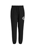 Calvin Klein Lastikli Paça Siyah Kadın Eşofman Altı METALLIC MONOGRAM SWEATPANTS