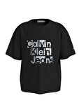 Calvin Klein Baskılı Siyah Kız Çocuk T-Shirt METALLIC CKJ BOXY T-SHIRT