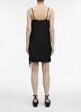 Calvin Klein Kare Yaka Düz Siyah Kısa Kadın Elbise VISCOSE LINEN MINI SLIP DRESS