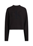 Calvin Klein Jeans Dik Yaka Standart Nakışlı Siyah Kazak Kadın LOGO INTARSIA REGULAR SWEATER