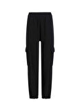 Siyah Kadın Yüksek Bel Standart Fit  Eşofman Altı WOVEN LABEL UTILITY KNIT PANT