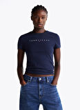 Tommy Jeans Bisiklet Yaka Mavi Kadın T-Shirt DW0DW18398C1G