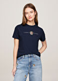 Tommy Jeans Yuvarlak Yaka Nakışlı Lacivert Kadın T-Shirt TJW REG CREST LINEAR TEE EXT