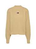 Tommy Jeans Dik Yaka Standart Nakışlı Bej Kazak Kadın TJW BADGE MOCKNECK SWEATER