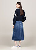 Tommy Jeans Yuvarlak Yaka Standart Nakışlı Lacivert Kazak Kadın TJW CRP VARSITY V-NECK SWEATER
