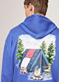 Tommy Jeans Kapüşon Yaka Mavi Erkek Sweatshırt DM0DM20500C8T RLX NOVELTY GRAPHIC