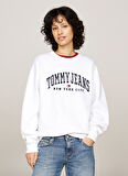 Tommy Jeans Yuvarlak Yaka Nakışlı Beyaz Kadın Sweatshırt TJW RLX VARSITY CREW