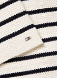 Tommy Hilfiger V Yaka Standart Çizgili Lacivert - Beyaz Kazak Kadın BRETON GOLD BUTTON OVRLP CARDI