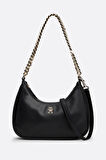 Kadın Marka Logolu Deri Ayarlanabilir Omuz Çantası - Siyah  | XL