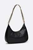 Kadın Marka Logolu Deri Ayarlanabilir Omuz Çantası - Siyah  | XL