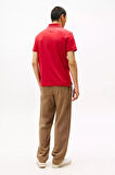 Erkek Regular Fit Göğsü Şeritli ve Yazı Nakışlı Polo Yaka T-Shirt - Kırmızı | XS