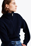 Kadın Th Cardigan Stitch Fermuarlı Hırka - Lacivert | M